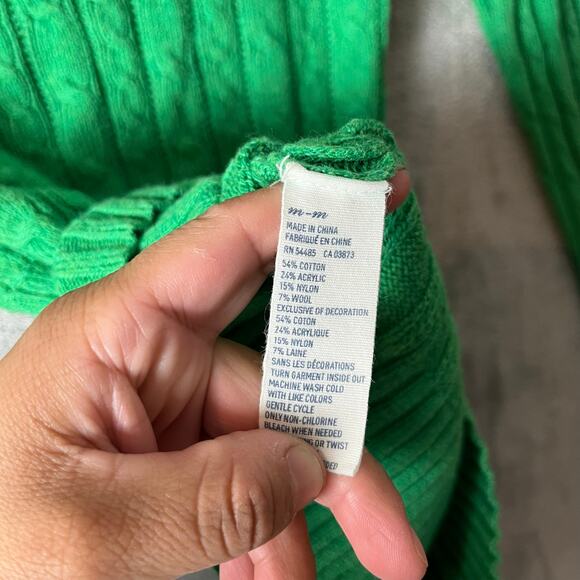 Vintage American Eagle Y2K Cable Knit V-Neck Sweater Kelly Green Size Medium - Picture 3 of 7